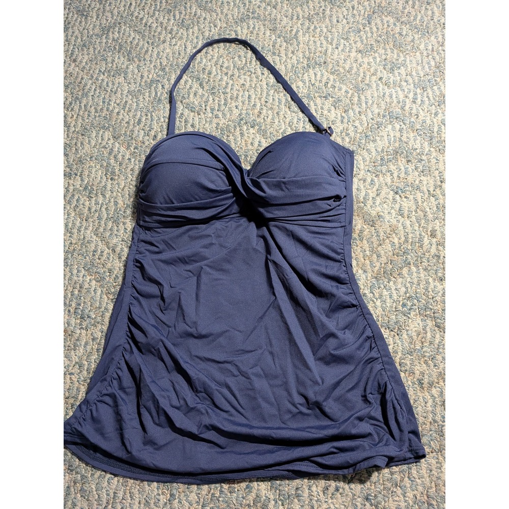 Anne Cole Navy Blue Twist Front Ruched Tankini Swim Top Womens Large